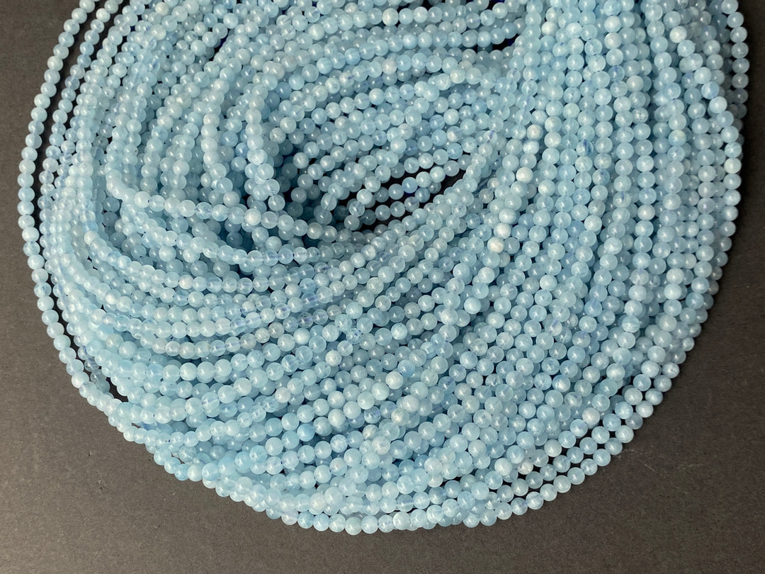 15.5" 4mm A Natural Aquamarine round beads, milky light blue beads