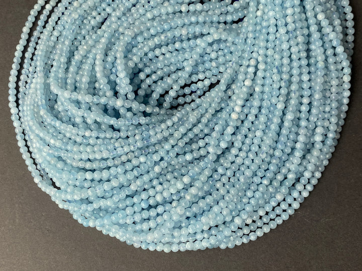 15.5" 4mm A Natural Aquamarine round beads, milky light blue beads