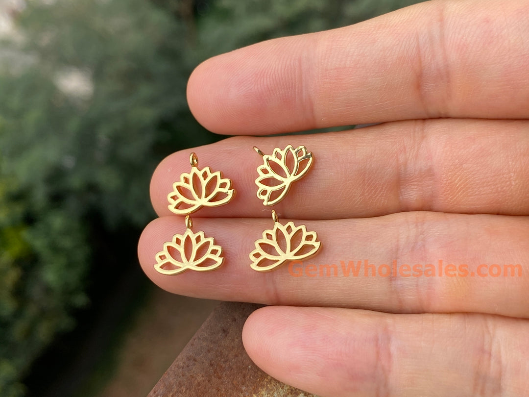 5PCS 10x12mm gold plated brass lotus charms, jewelry findings