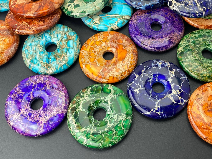 50mm Sea Sediment round donut,emperor jasper, Aqua Terra Jasper donut pendant
