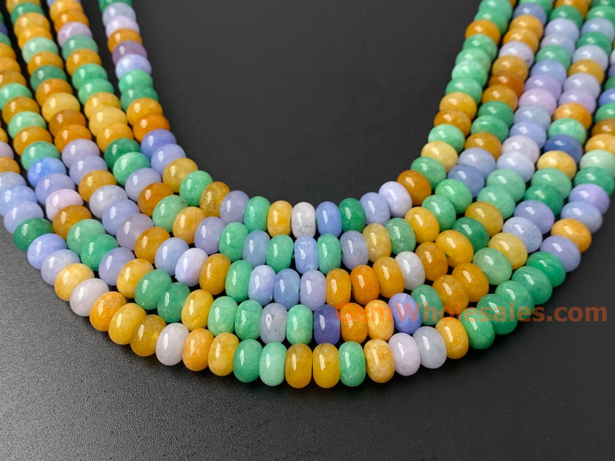 15" 5x8mm Yellow green purple multi color Malaysian jade rondelle beads