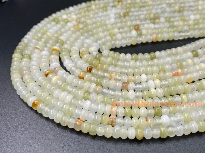 15.5" 4x6mm natural light green jade rondelle beads