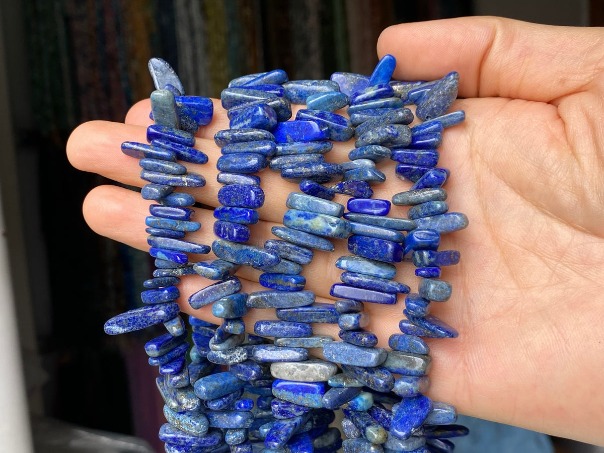 15.5" 11~22mm natural Lapis lazuli stone tooth chips beads, spike