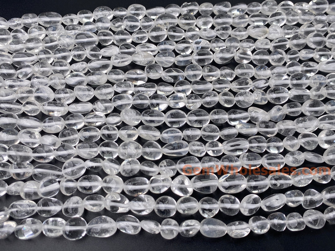 15.5" 8~10mm Natural Rock Quartz tumbled pebble beads