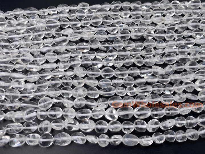 15.5" 8~10mm Natural Rock Quartz tumbled pebble beads