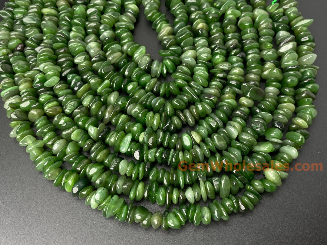 15.5" 8x10mm Natural green jade nuggets chips beads