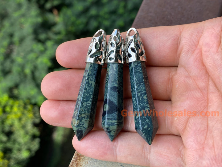 1PC 10x58mm natural Kambaba Jasper Rhyolite Stone Hexagonal Point Pendant