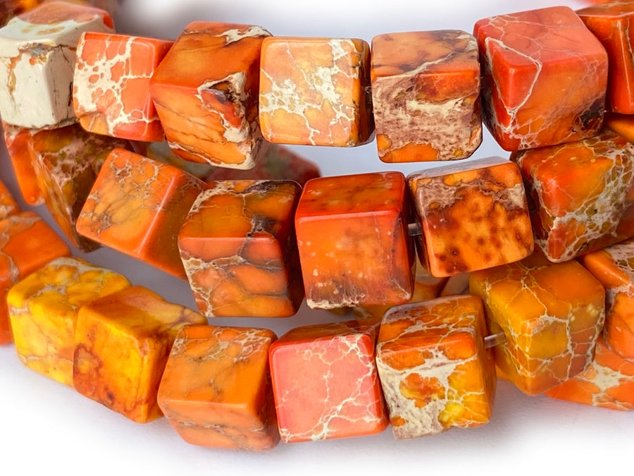 15.5" 6mm  orange Sea Sediment cube beads,emperor jasper cube,orange Aqua Terra Jasper