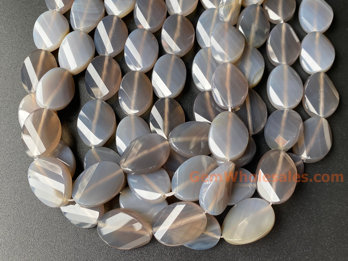 15.5" 18x25mm Grey agate twisted faceted oval beads