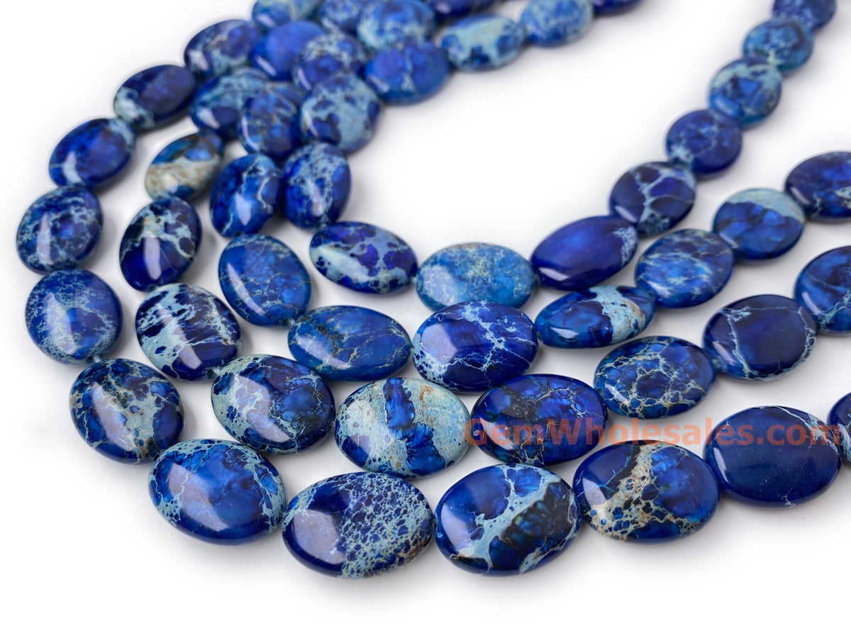 15.5" Blue Sea Sediment oval beads 13x18mm, emperor jasper oval beads,Aqua Terra Jasper