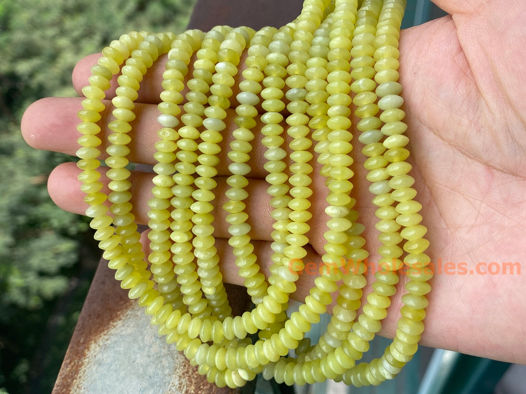 Perles rondelles, disques et rondelles en jade olive naturel de 39,2 cm, 3 x 6 mm