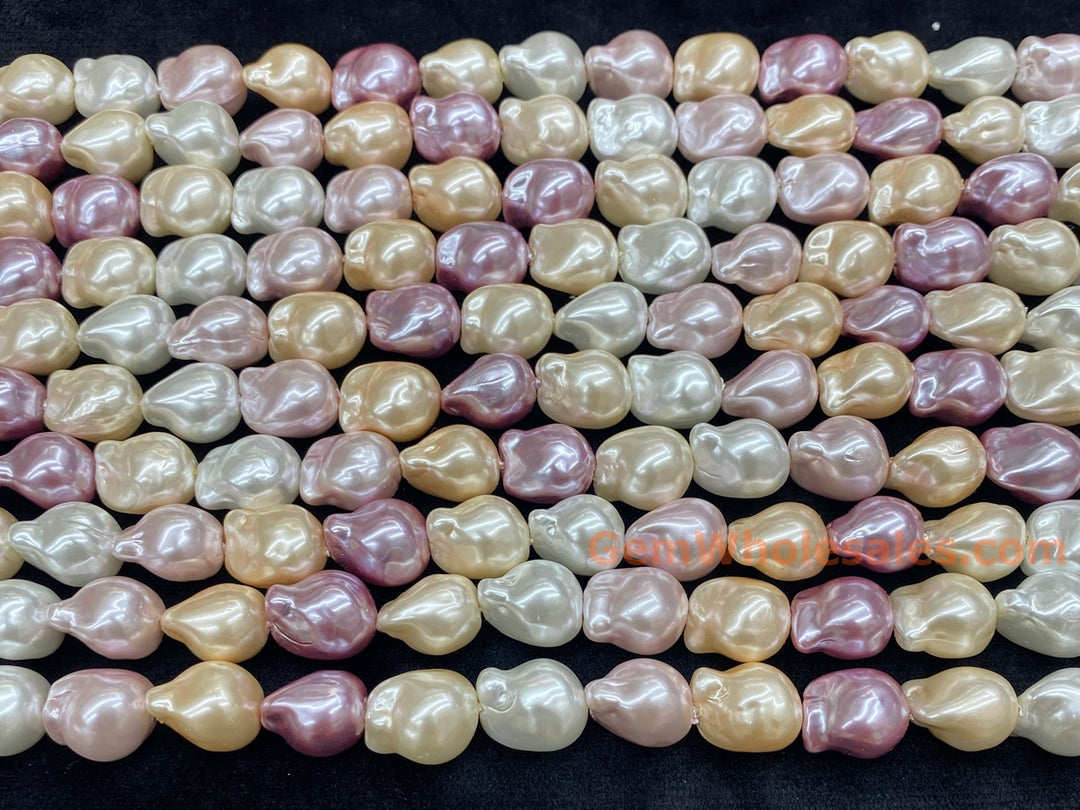 15" 12x14mm Mix pink yellow purple white Shell pearl nuggets beads