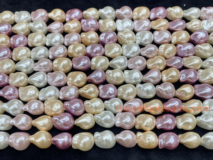 15" 12x14mm Mix pink yellow purple white Shell pearl nuggets beads