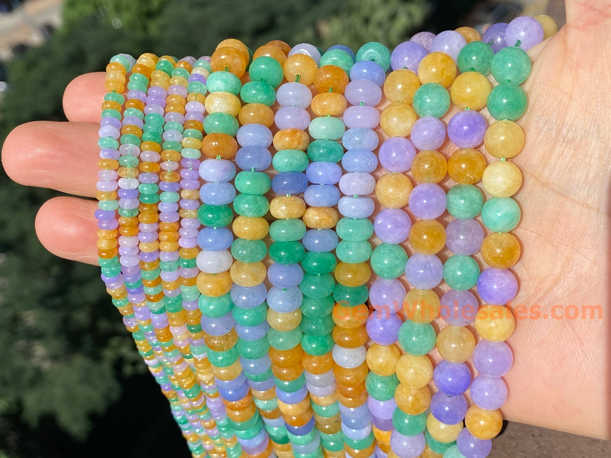 15" 6mm Multi candy green yellow purple Malaysian jade Round beads