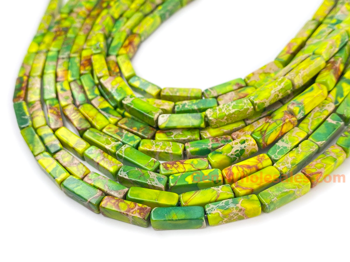 15" 4x13mm Yellowish green emperor jasper rectangle tube beads