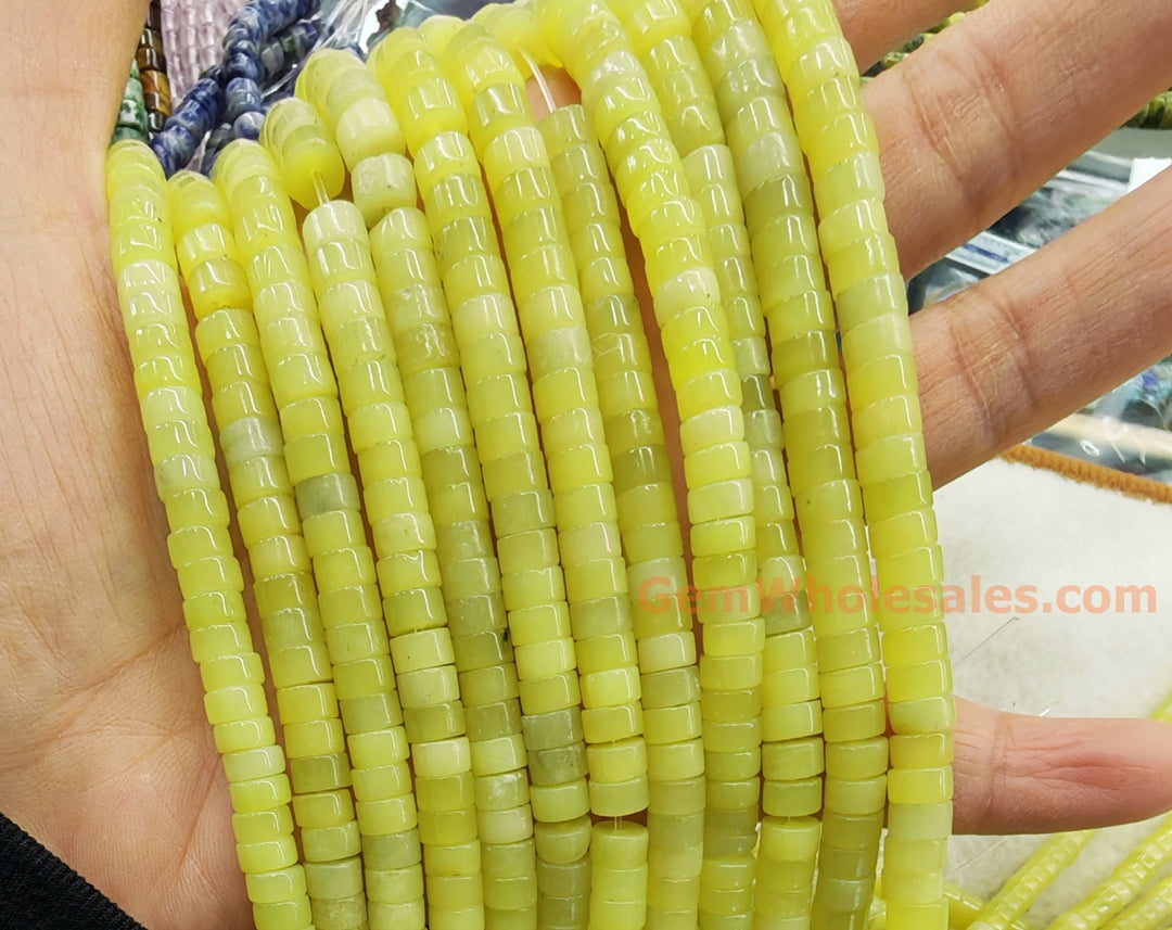 15.5" 3x6mm yellow green olive jade/Lemon jade Heishi beads