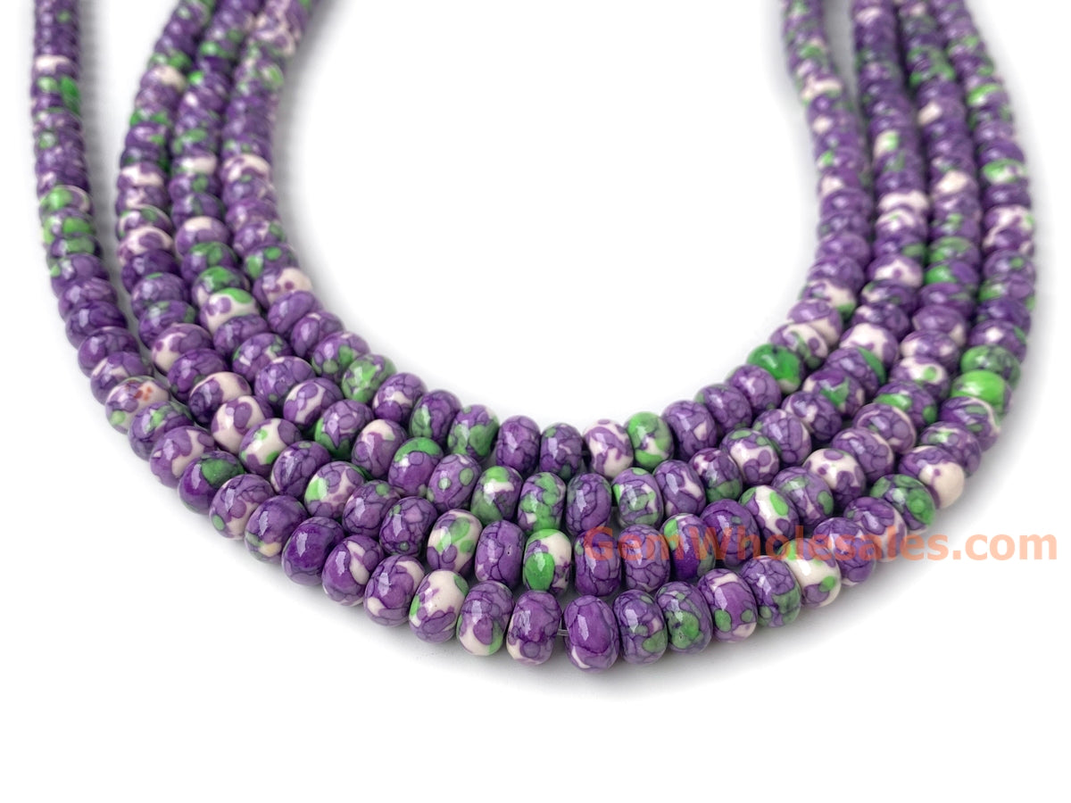 15.5" 5x8mm purple green rain flower stone roundel/rondelle beads