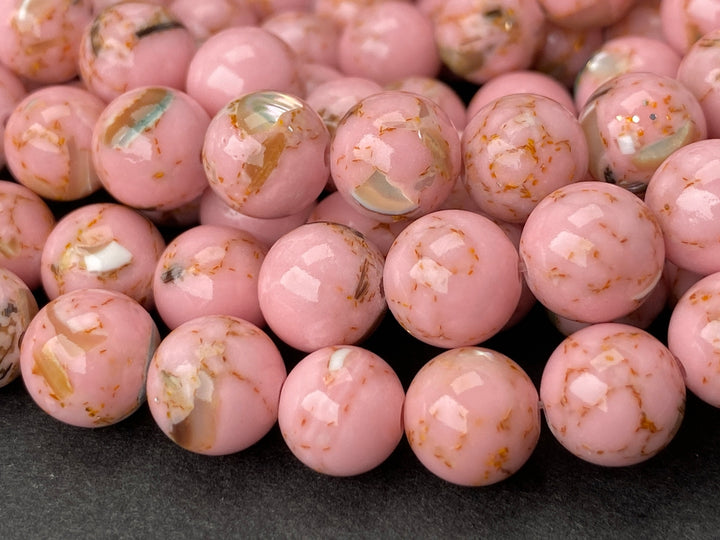 8mm pink Turquoise Beads With Shell Inlay round beads, 15.5"