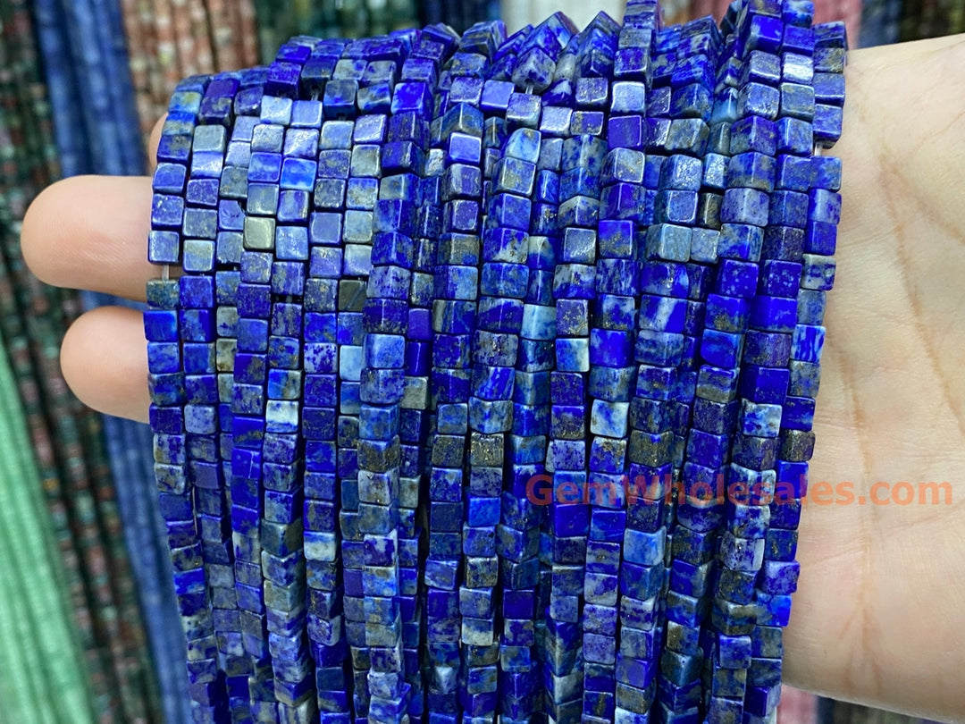 15.5" 4mm Genuine Natural Lapis lazuli stone cube beads