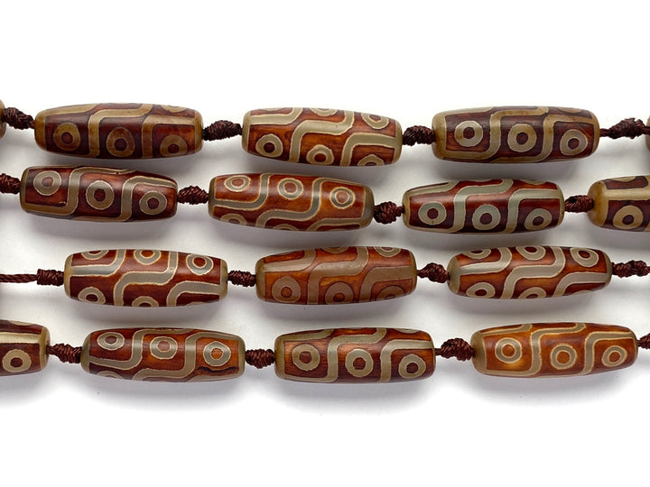 14" 10x30mm Antique brown Tibetan DZI agate barrel/rice beads 9 eye