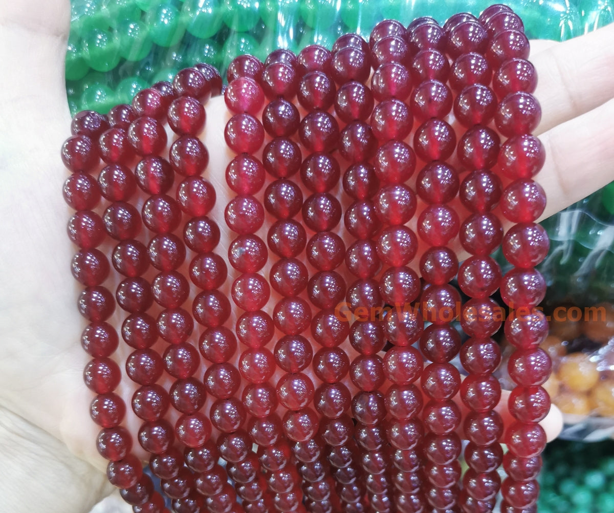 15" 8mm ruby dark red dyed jade Round beads