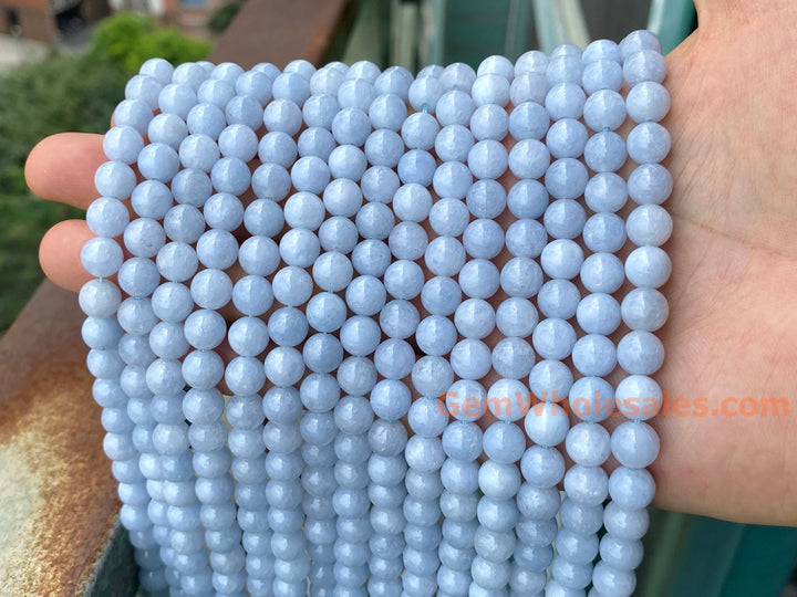Perles rondes en jade malaisien bleu aigue-marine de 15 pouces et 8 mm