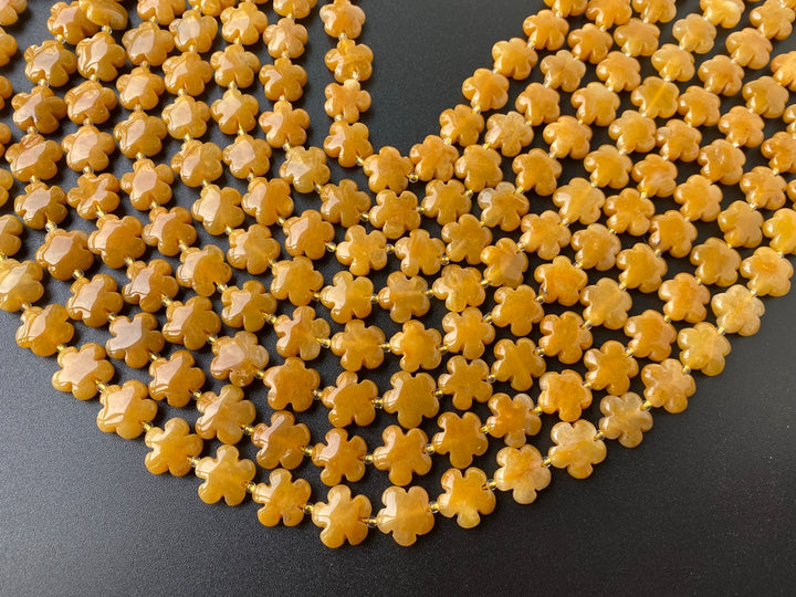 15.5" 15mm/20mm Natural yellow jade flower beads gemstone