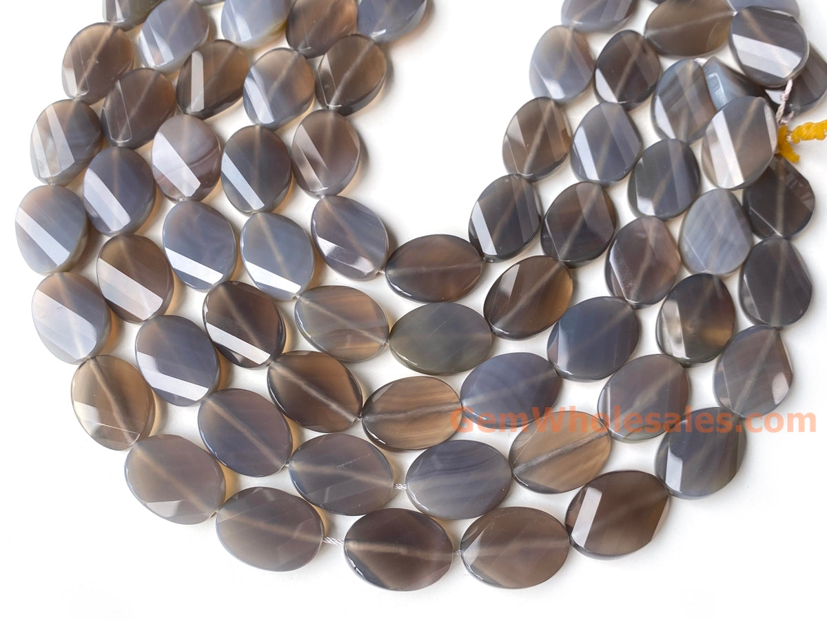 15.5" 18x25mm Grey agate twisted faceted oval beads