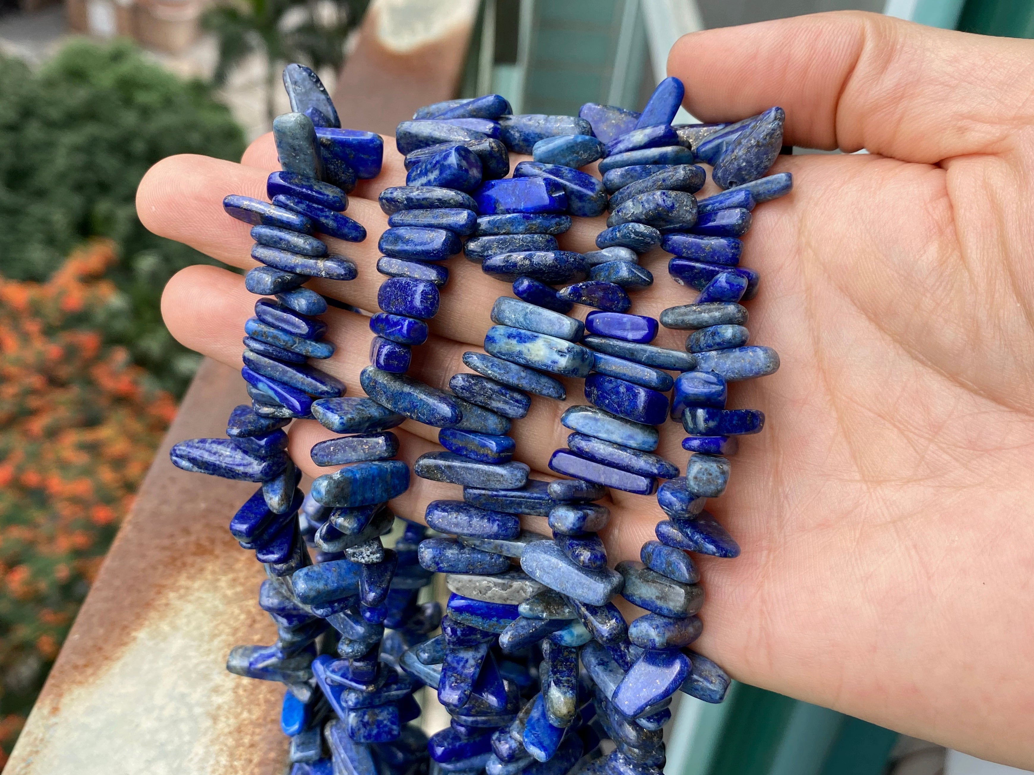 15.5" 11~22mm natural Lapis lazuli stone tooth chips beads, spike