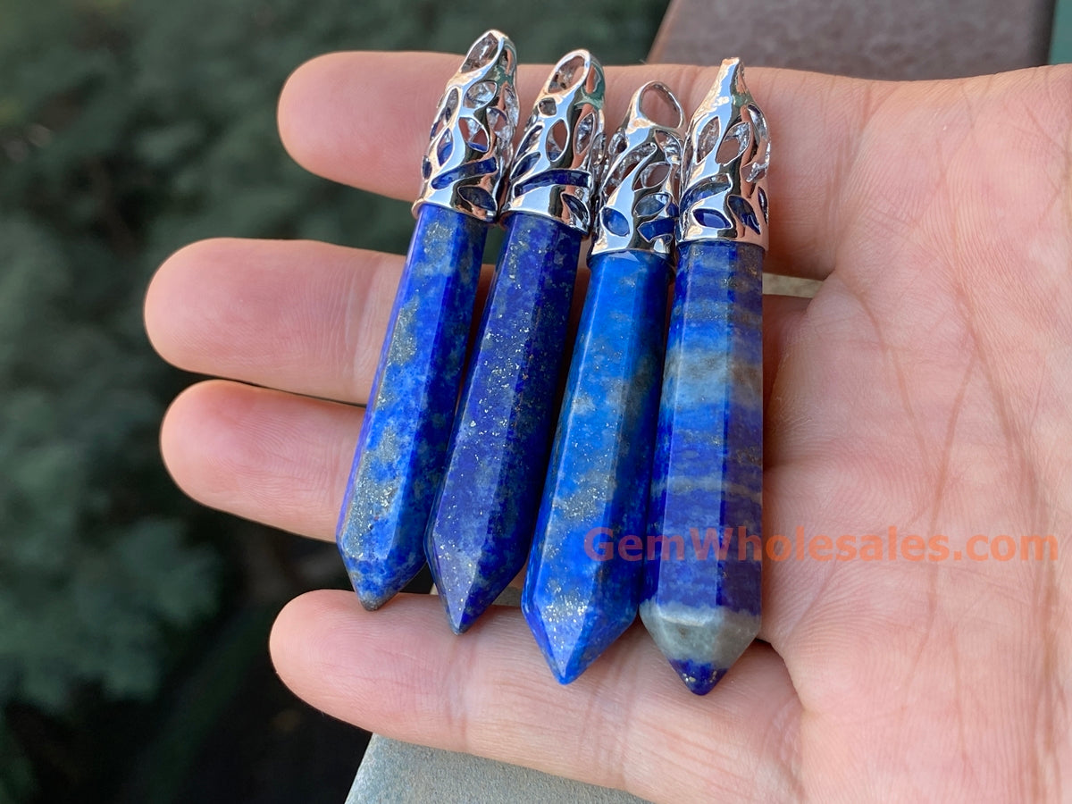 10x65mm lapis lazuli Crystal Point Pendant, Hexagonal Wand