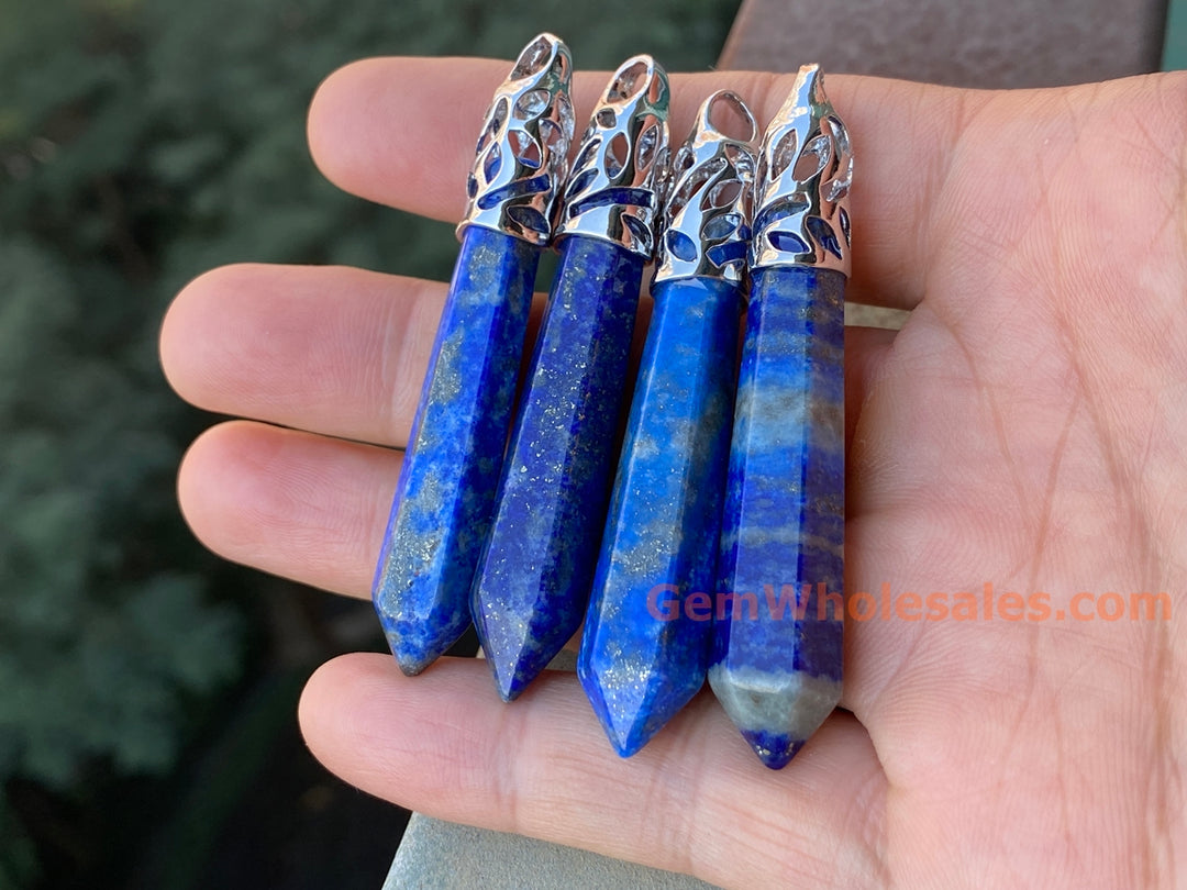 1PC 10x65mm natural lapis lazuli Crystal Point Pendant, Hexagonal Wand