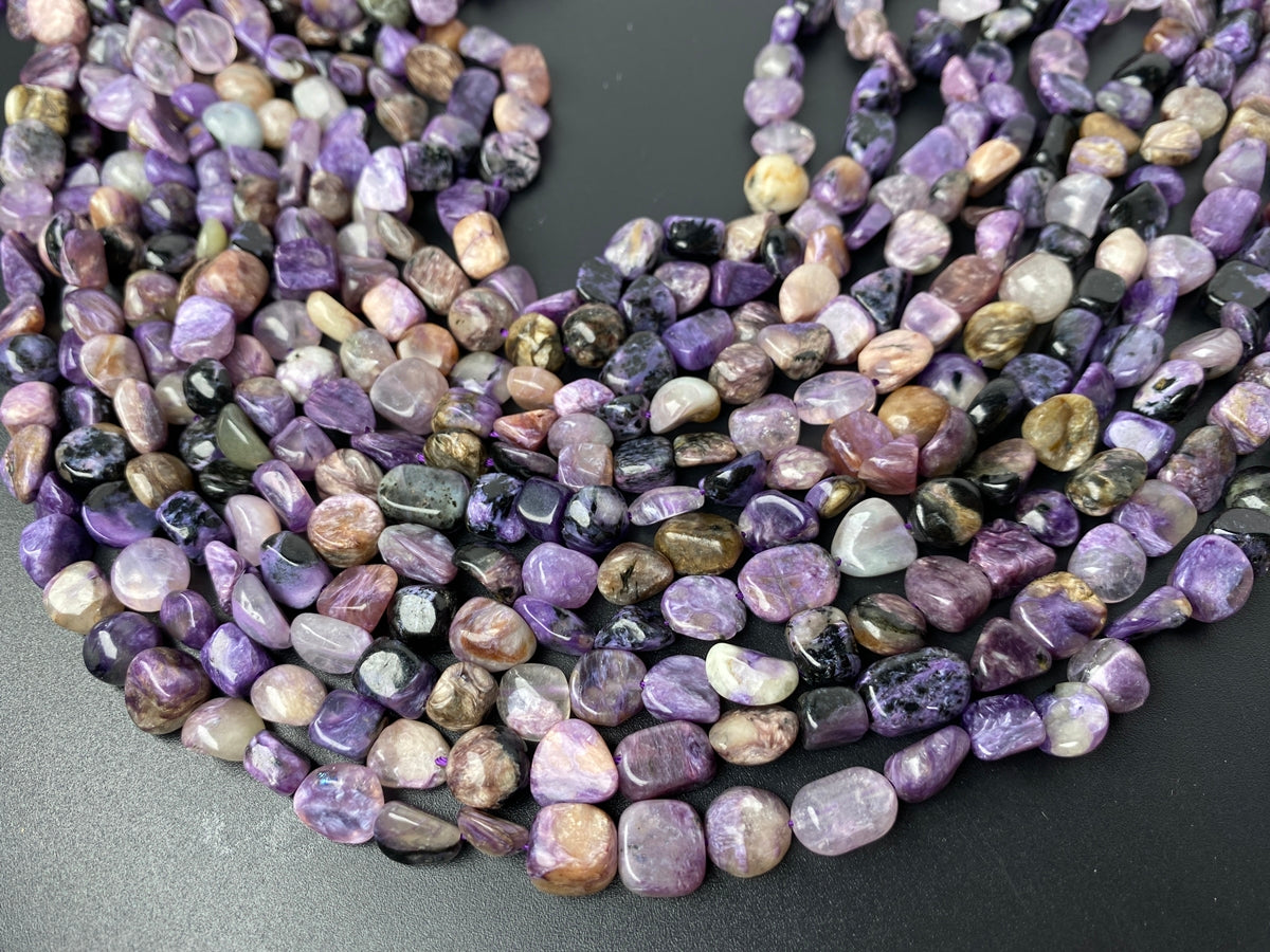 15.5" 8x10mm Natural Charoite gemstone nugget pebble beads