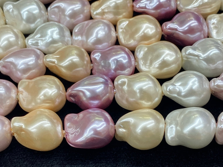 15" 12x14mm Mix pink yellow purple white Shell pearl nuggets beads