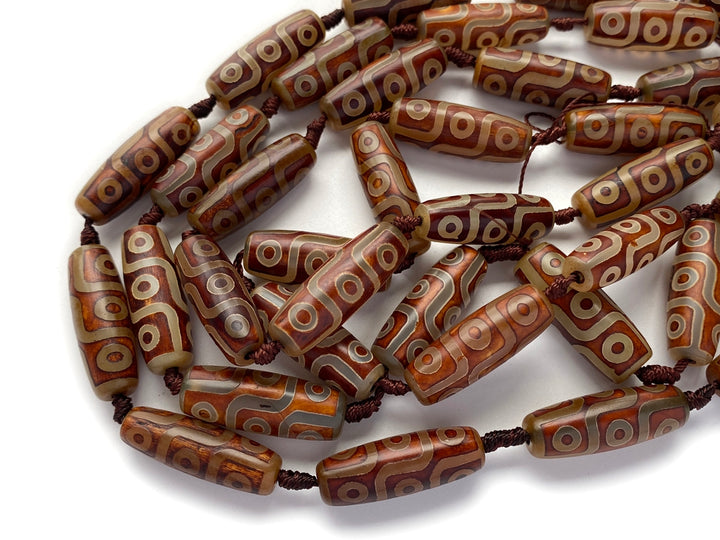 14" 10x30mm Antique brown Tibetan DZI agate barrel/rice beads 9 eye