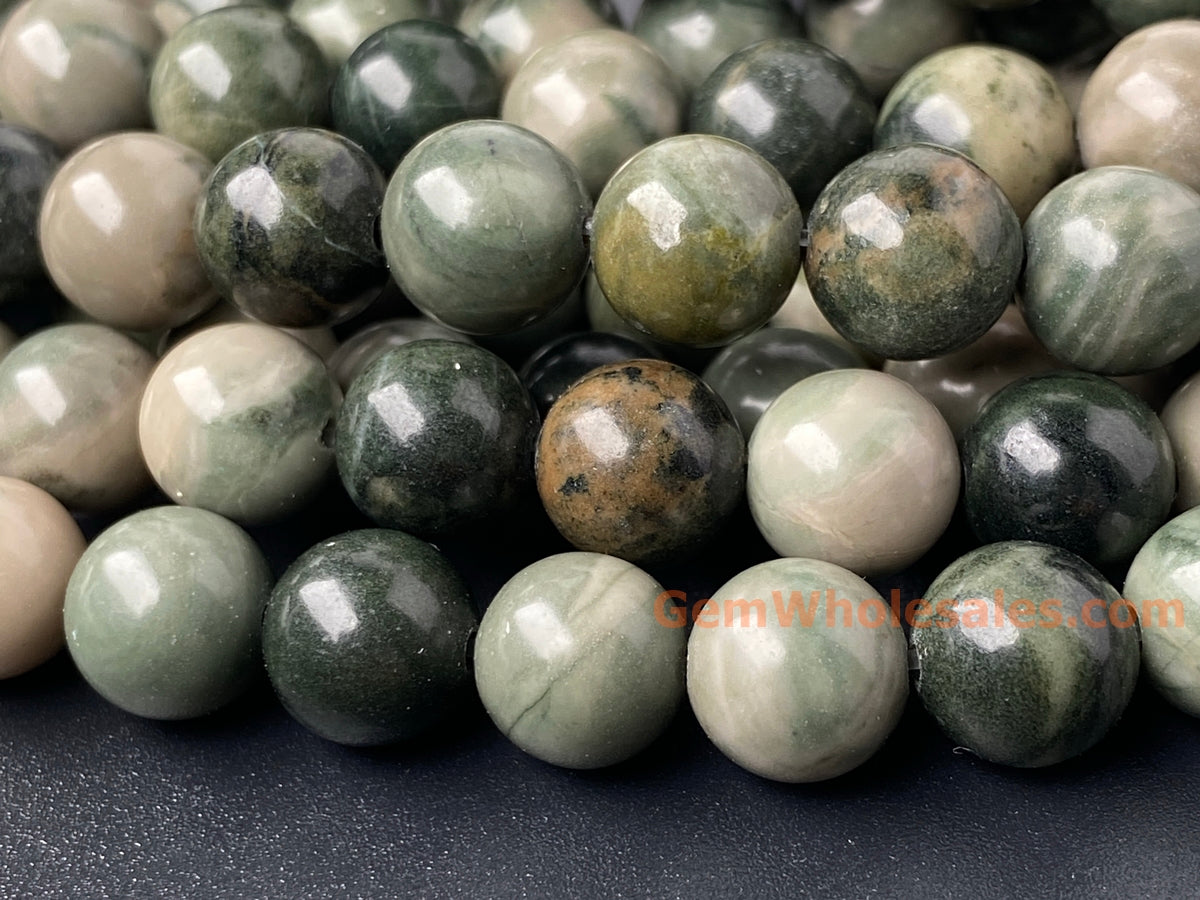 15” 8mm Natural Chinese green Zebra jasper stone round beads