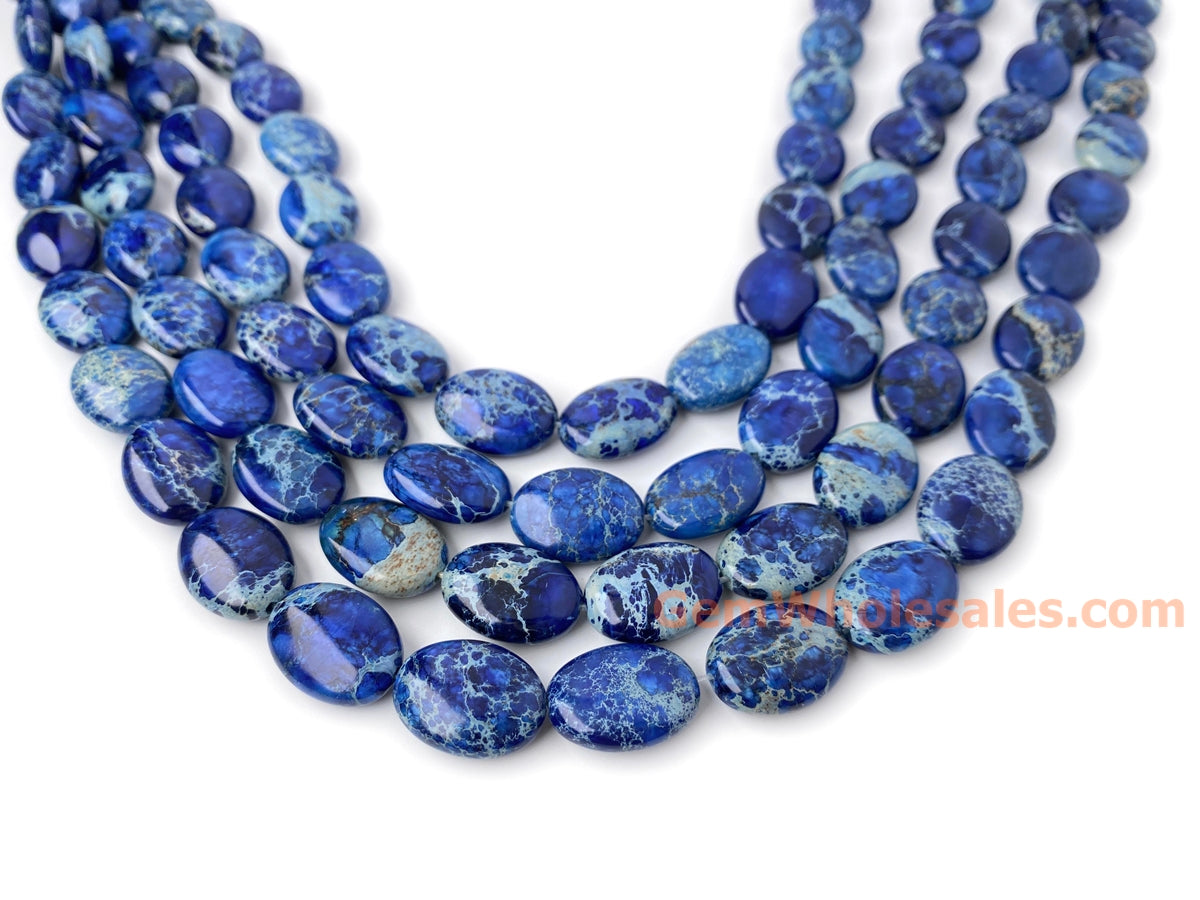 15.5" Blue Sea Sediment oval beads 13x18mm, emperor jasper oval beads,Aqua Terra Jasper