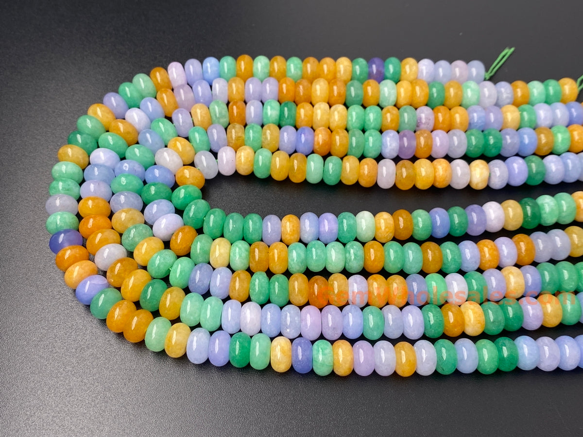 15" 5x8mm Yellow green purple multi color Malaysian jade rondelle beads