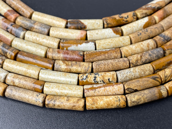 15.5" Picture jasper round tubes 4x13mm, yellow gemstone Cylinder