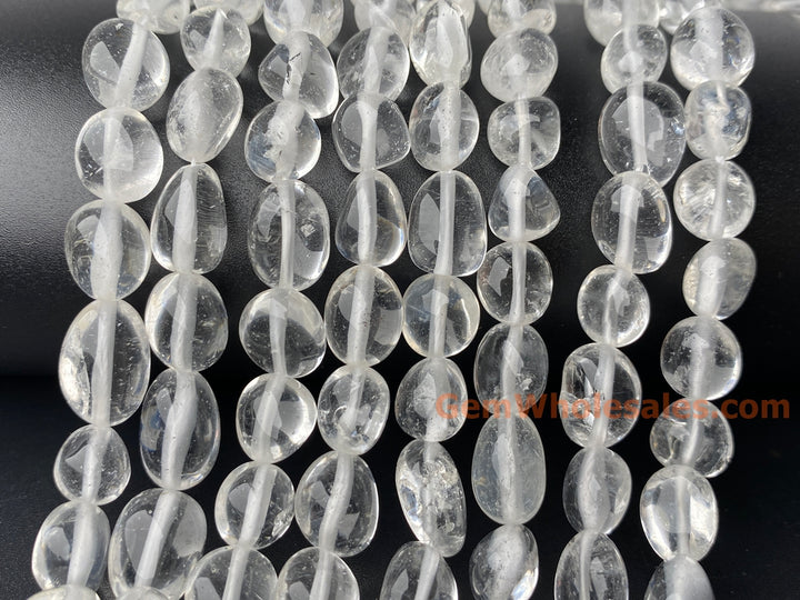 15.5" 8~10mm Natural Rock Quartz tumbled pebble beads