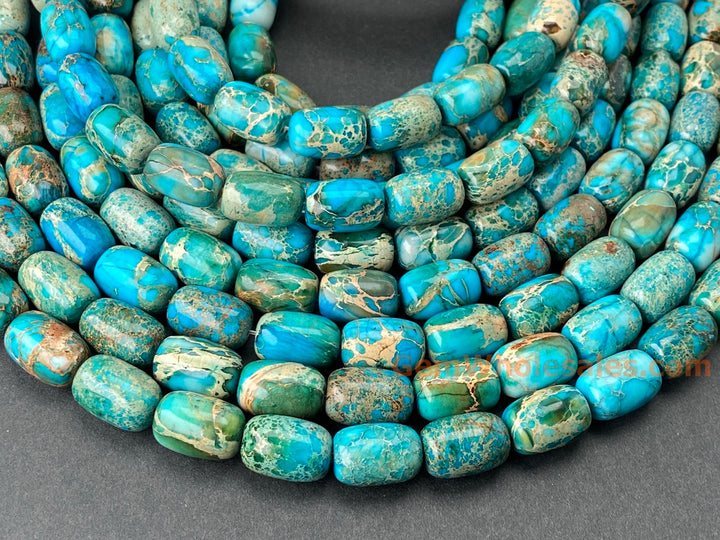 15.5" 10x14mm blue Sea Sediment barrel beads,Emperor stone, Terra Jasper