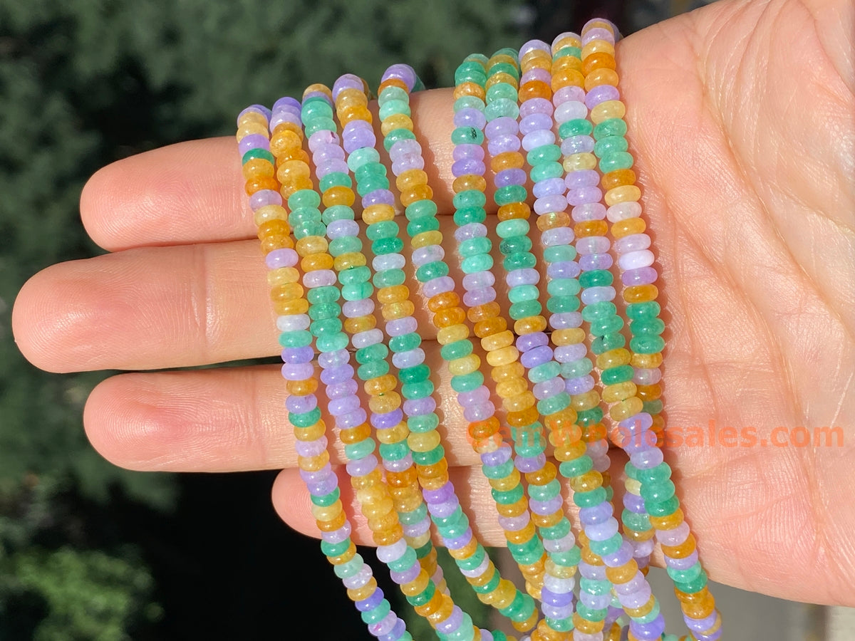 15" 2x4mm Yellow green purple multi color Malaysian jade rondelle beads