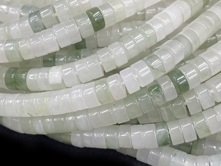 15.5" 3x6mm Natural Ice Mountain Tianshan green jade heishi beads
