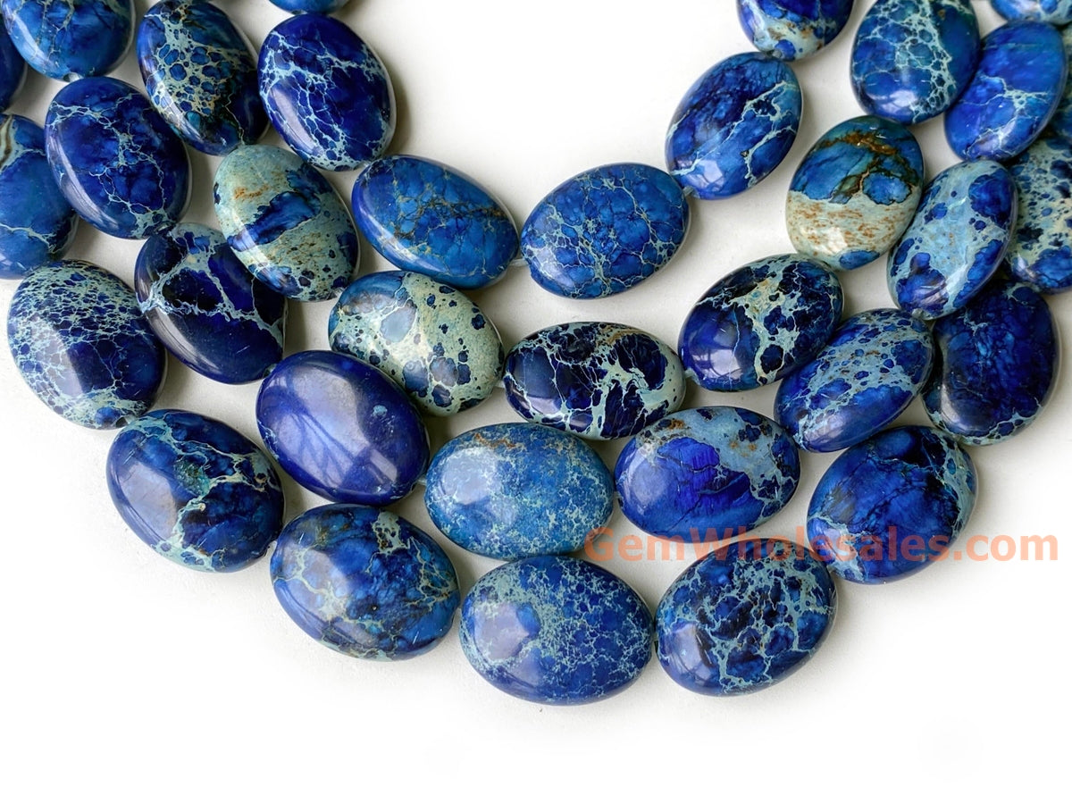 15.5" Blue Sea Sediment oval beads 13x18mm, emperor jasper oval beads,Aqua Terra Jasper