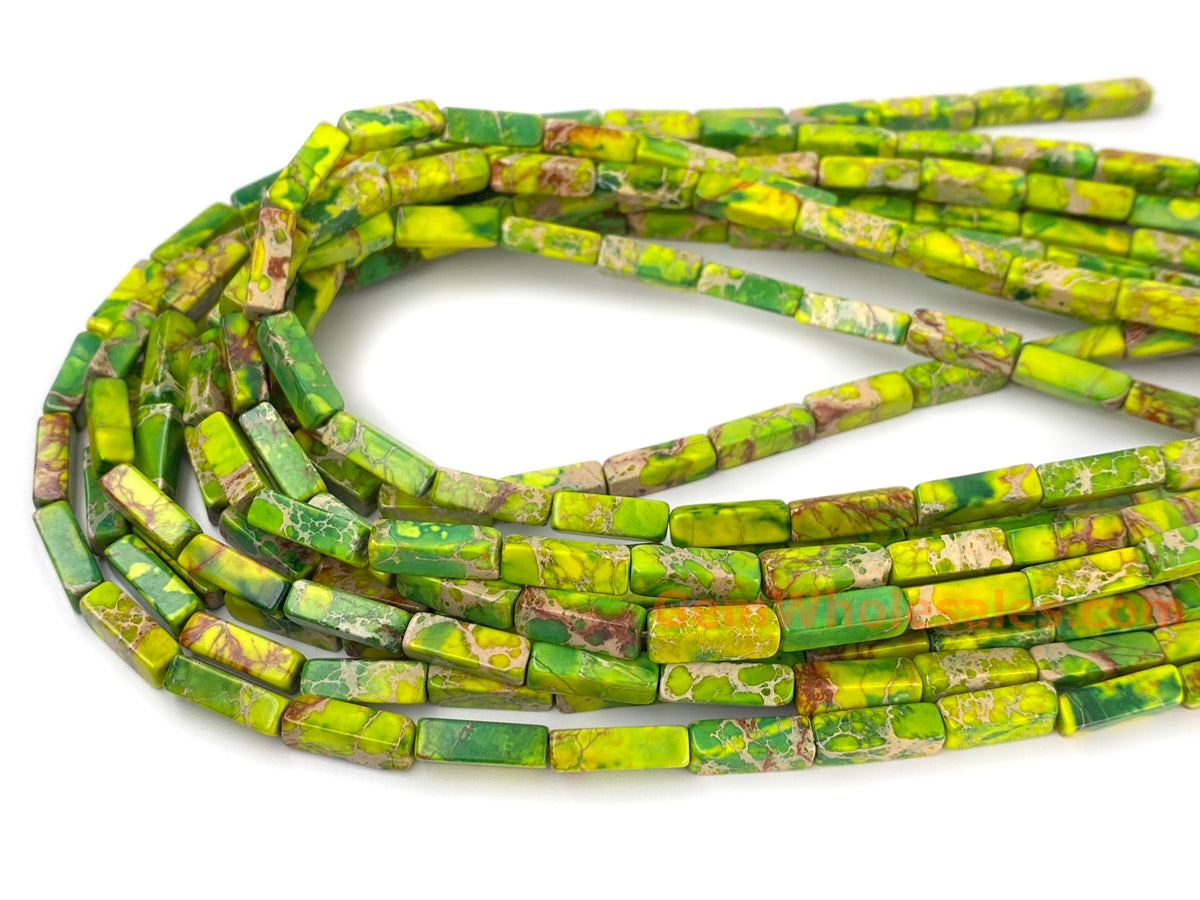 15" 4x13mm Yellowish green emperor jasper rectangle tube beads