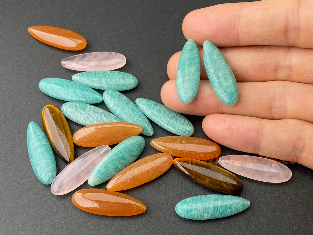 2PCS 10x30mm natural amazonite stone Marquise/teardrop beads half drilled