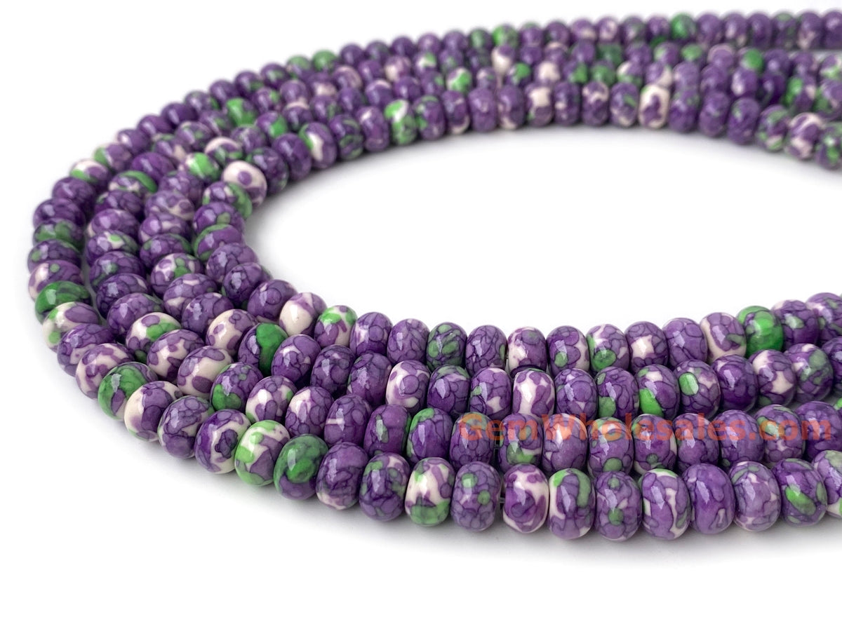 15.5" 5x8mm purple green rain flower stone roundel/rondelle beads