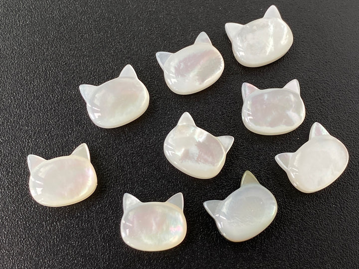 5PCS 9x10mm Natural white MOP little cat beads, mother of pearl cat