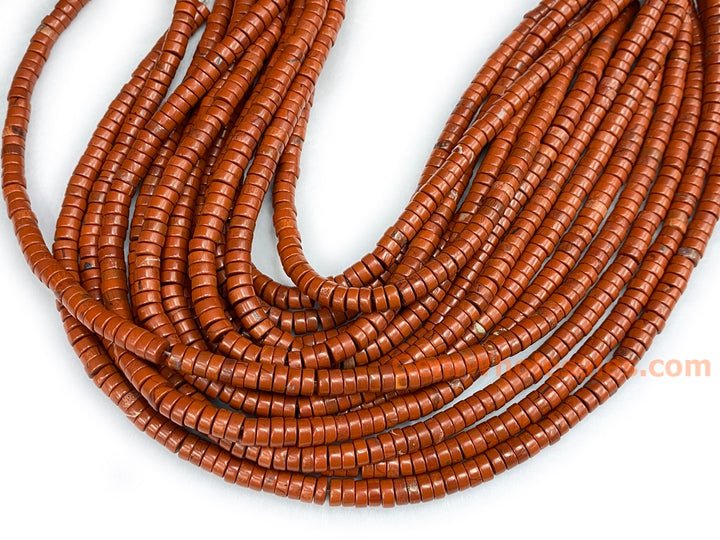 15.5" 3x6mm Natural red jasper stone tube Heishi beads