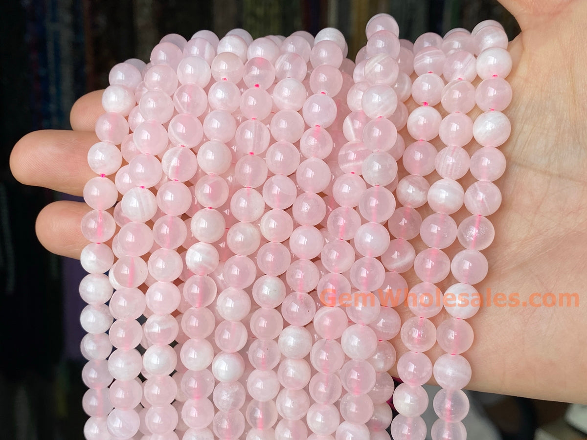 15.5" 8mm natural pink color calcite stone round beads