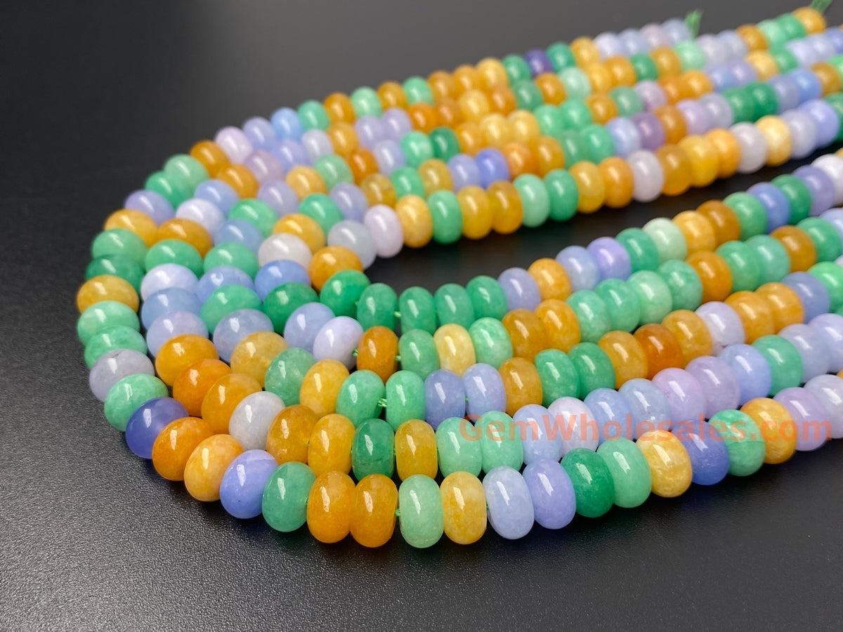 15" 5x8mm Yellow green purple multi color Malaysian jade rondelle beads